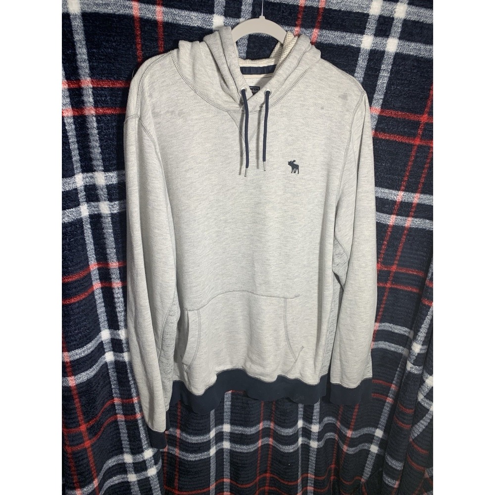 Abercrombie‎ & Fitch Pullover Hoodie XXL  Light Grey With Blue Trim Hood